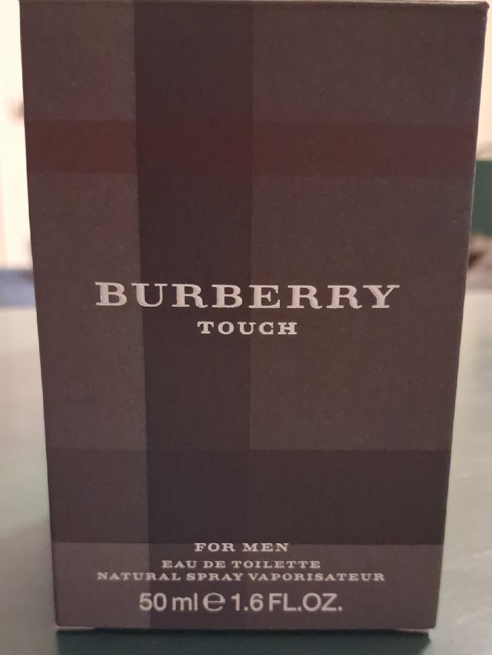 Burberry Touch Men's Fragrance Box - Dark Brown and Cream Text